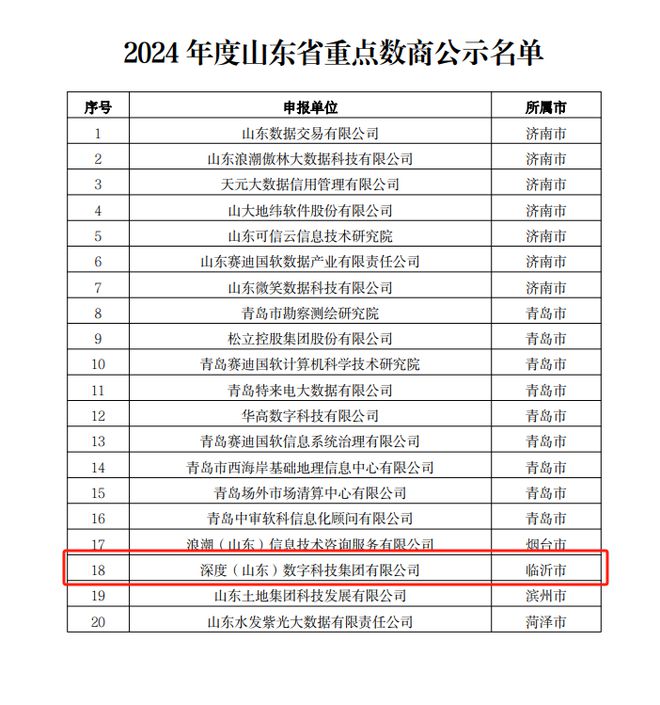 九游体育：深度数科入选山东省2024年度大数据产业“三优两重”项目名单(图2)