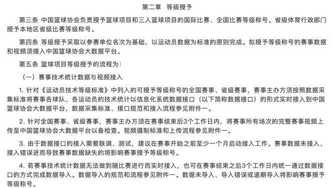 九游官网入口：篮协发布运动员技术等级实施细则全国比赛技术统计须接入大数据平台