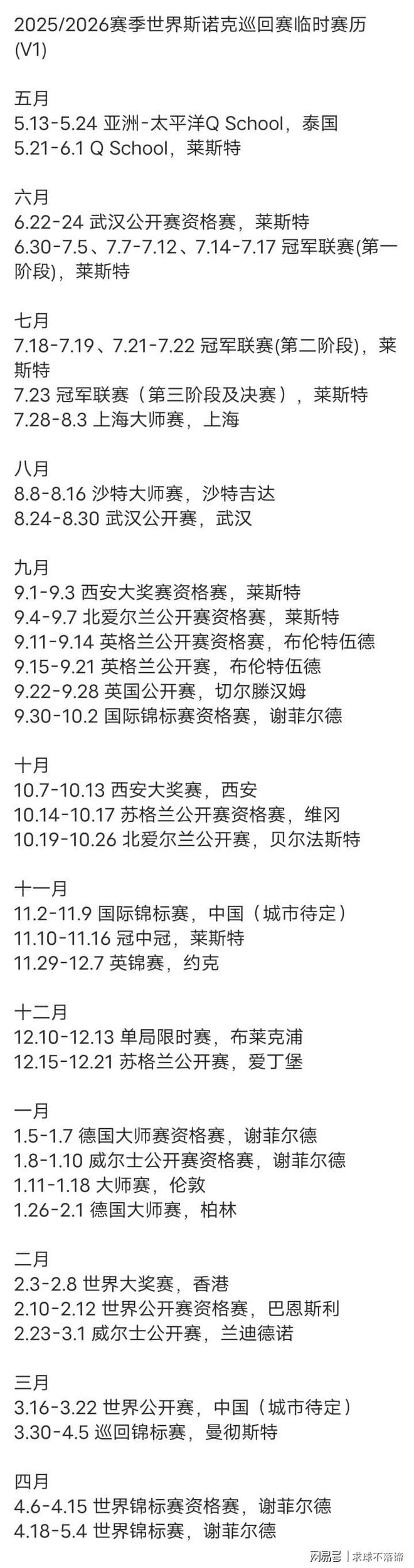 20252026斯诺克赛季赛历出炉：出现4大变化！赵心童首秀在6月(图5)